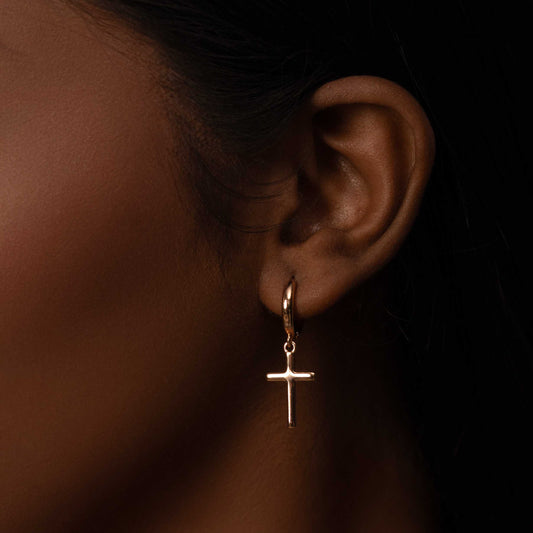 18KT GOLD PLATED DAINTY CROSS BALI EARRINGS - CHRISTINA