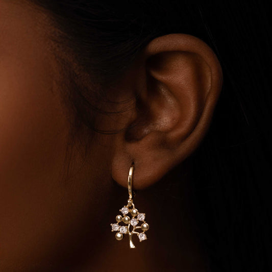18KT GOLD PLATED RHINESTONE STUDDED TREE OF LIFE BALI EARRINGS - TERRA