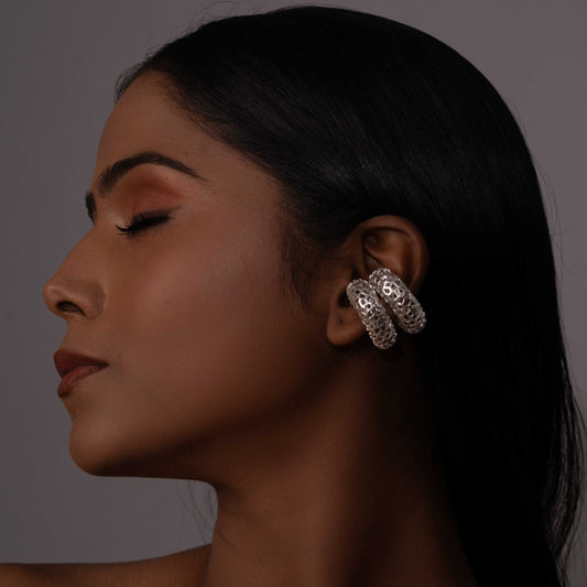 RHODIUM PLATED CHUNKY EARCUFFS - TARA