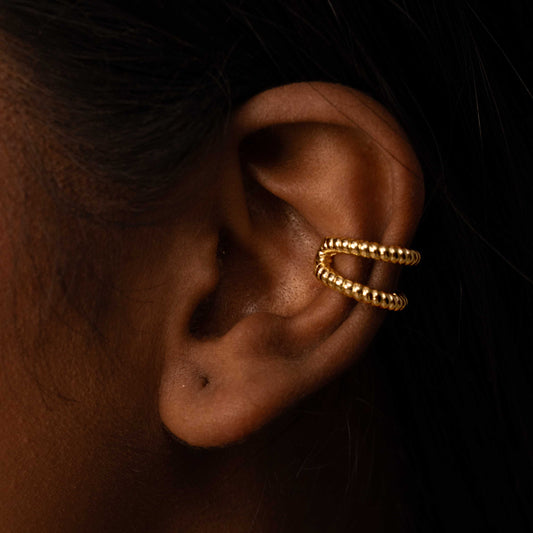 18KT GOLD PLATED VINTAGE DOUBLE LAYER EARRCUFF - TYLA