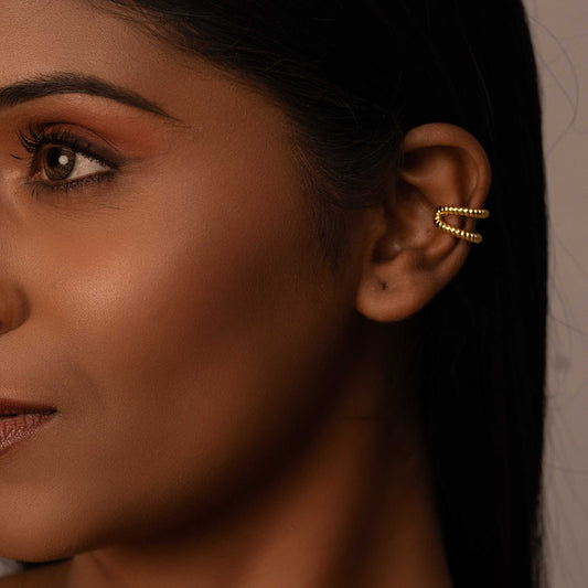 18KT GOLD PLATED VINTAGE DOUBLE LAYER EARRCUFF - TYLA