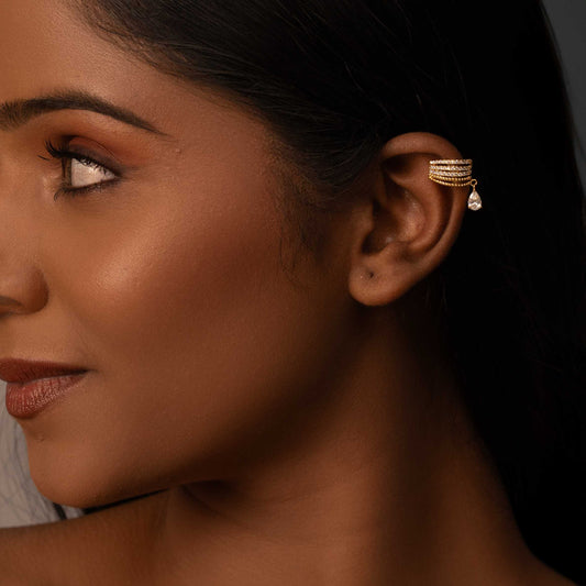 18KT GOLD PLATED STUDDED TEAR DROP EARCUFF - AIDEN