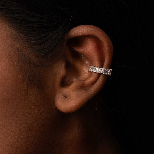 RHODIUM PLATED BAGUETTE CUT EARCUFF - ARIANA