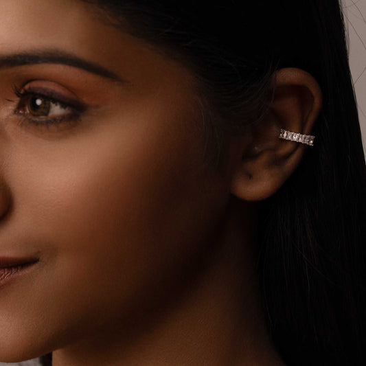 RHODIUM PLATED BAGUETTE CUT EARCUFF - ARIANA