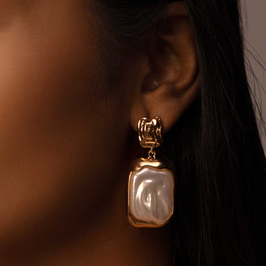 18KT GOLD PLATED SWIRL MOP DESIGNER EARRINGS - CELYNA