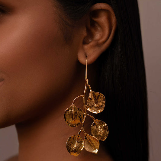 18KT GOLD PLATED SIMPLE HANGING LEAF DESIGNER EARRINGS - IRENE