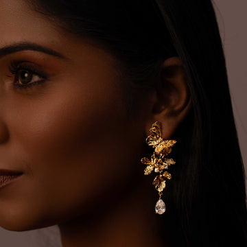 18KT GOLD PLATED HANGING BUTTERFLY LONG DESIGNER EARRINGS - STARLA