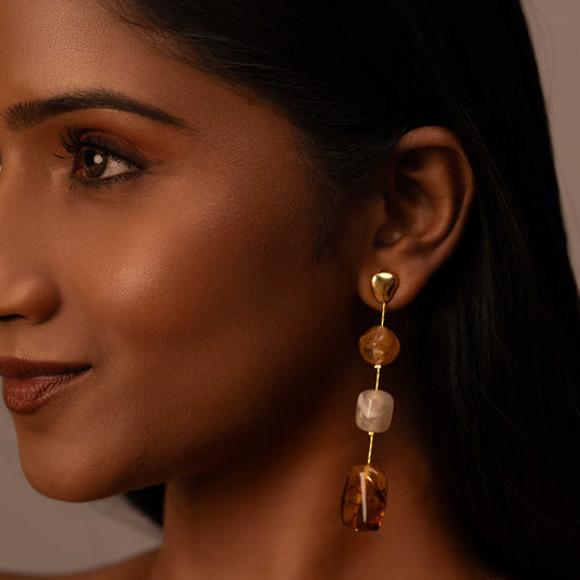 18KT GOLD PLATED STONE DANGLER EARRING - FIONA