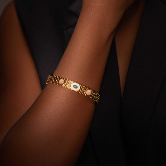 18KT GOLD PLATED GRADIENT DESIGN WITH TURQUOISE AND MOP - VICTORIA