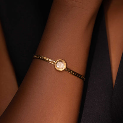 18KT GOLD PLAYED DAILY WEAR MOP BRACELET WITH SNAKE CHAIN - DONNA