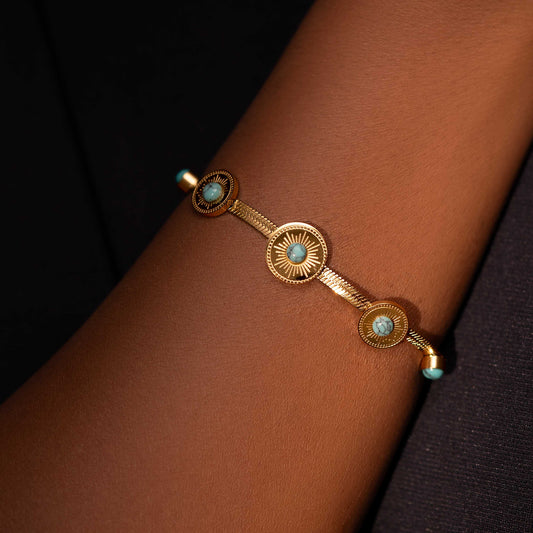 18KT GOLD PLATED DAILY WEAR TURQUOISE STONE BRACELET - GINA