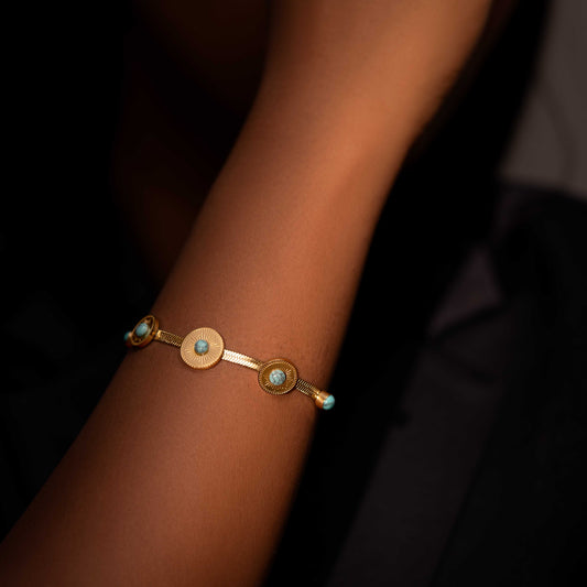 18KT GOLD PLATED DAILY WEAR TURQUOISE STONE BRACELET - GINA