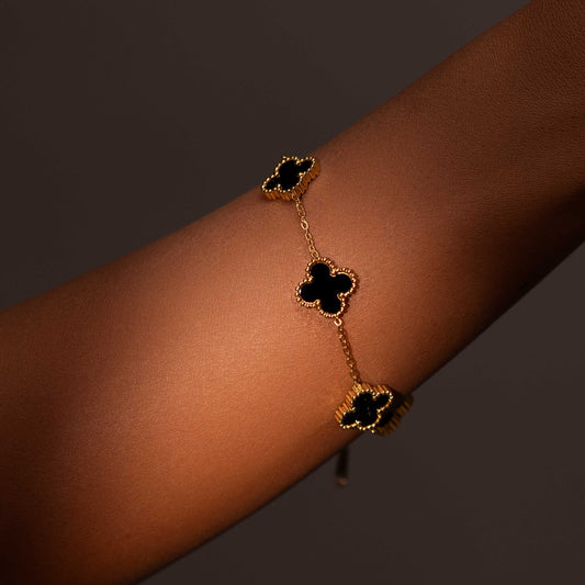 18KT GOLD PLATED DAILY WEAR BLACK CLOVER BRACELET - HALEY