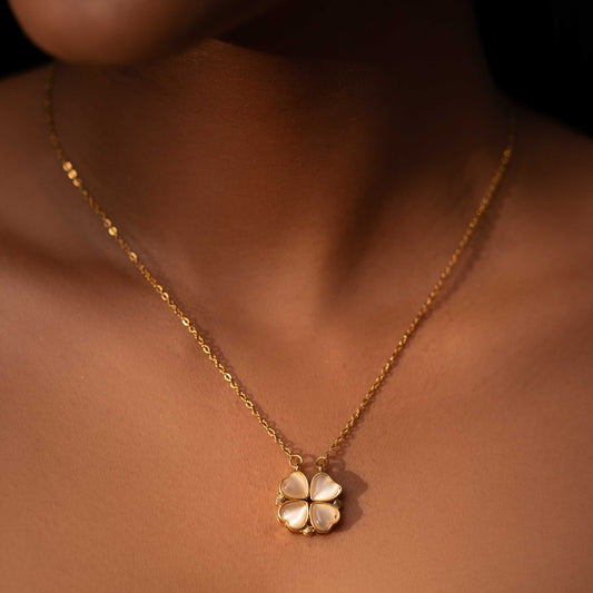 18KT GOLD PLATED ANTI TARNISH MOP MAGNETIC CLOVER NECKPIECE - ALICE