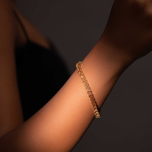 18KT GOLD PLATED PINK RHINESTONE TENNIS BRACELET - EVELYN