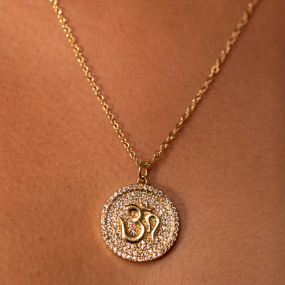 18KT GOLD PLATED AMERICAN DIAMONDS STUDDED OM NECKPIECE - EIRENE