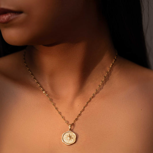 18KT GOLD PLATED ANTI TARNISH COMPASS NECKPIECE - ABIGAIL