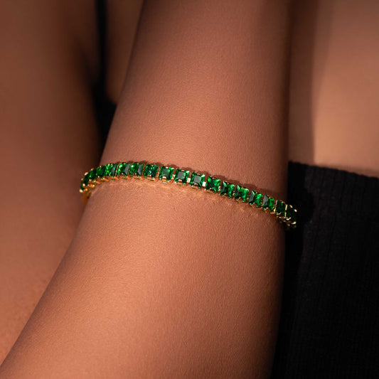 18KT GOLD PLATED DAINTY EMERALD GREEN TENNIS BRACELET - ZAHRA