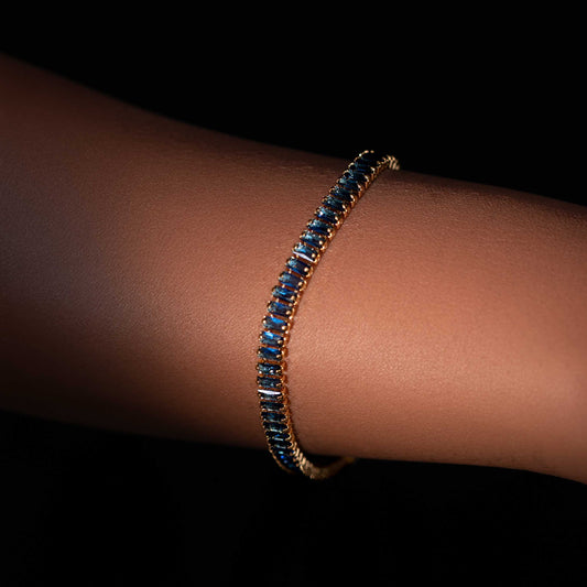 18KT GOLD PLATED BLUE RHINESTONE TENNIS BRACELET- REMY