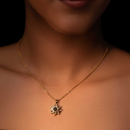 18KT GOLD PLATED DAILY WEAR FLOWER WITH MAGNIFYING GLASS NECKLACE - AVA