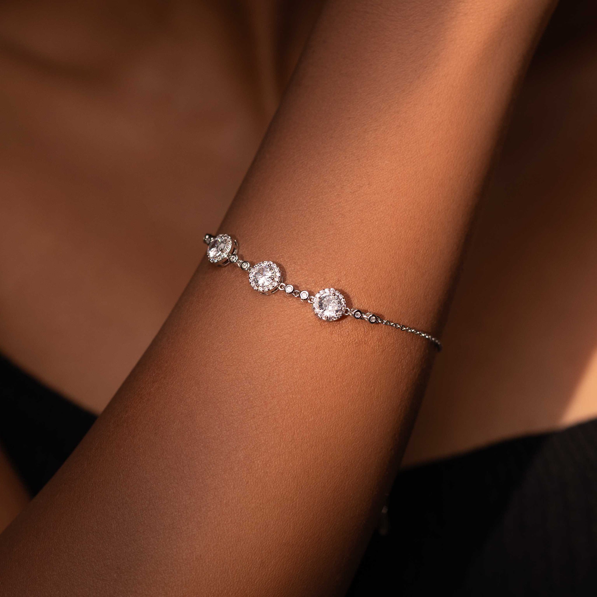 RHODIUM PLATED DAINTY CUBIC ZIRCONIA STUDDED BRACELET - SHARON