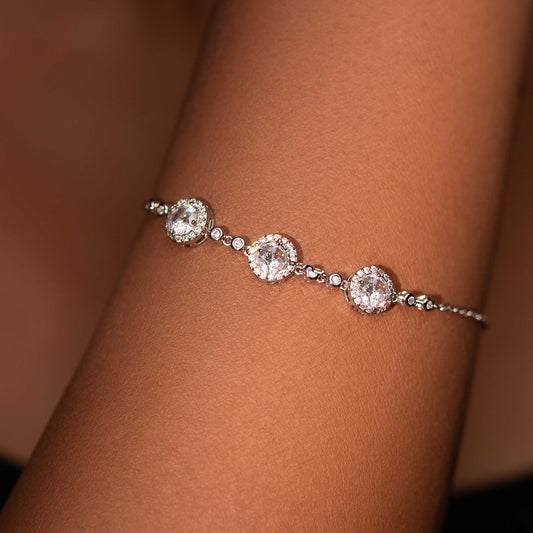 RHODIUM PLATED DAINTY CUBIC ZIRCONIA STUDDED BRACELET - SHARON