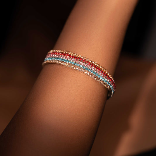 RHODIUM PLATED MULTI COLOUR RHINESTONE BRACELET STACK - AMARA (Set of 5)