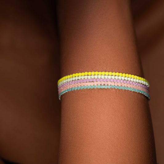 RHODIUM PLATED PASTEL STRETCHABLE BRACELET STACK - PETRA (Set of 5)