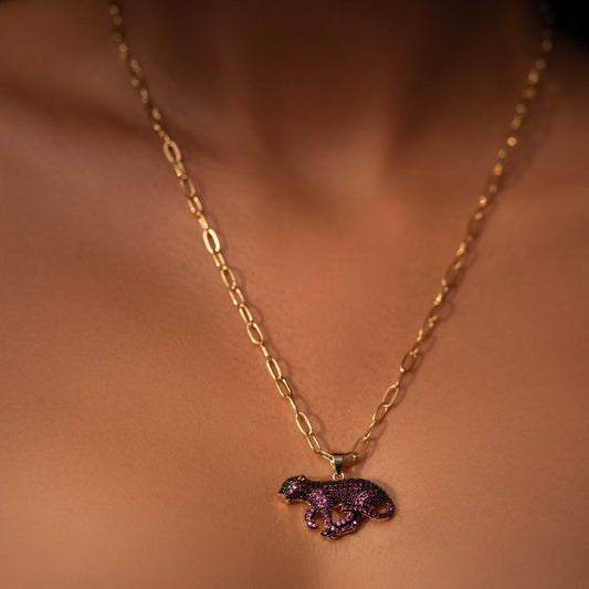 18KT GOLD PLATED PURPLE RHINESTONE STUDDED NECKPIECE - SAAVI