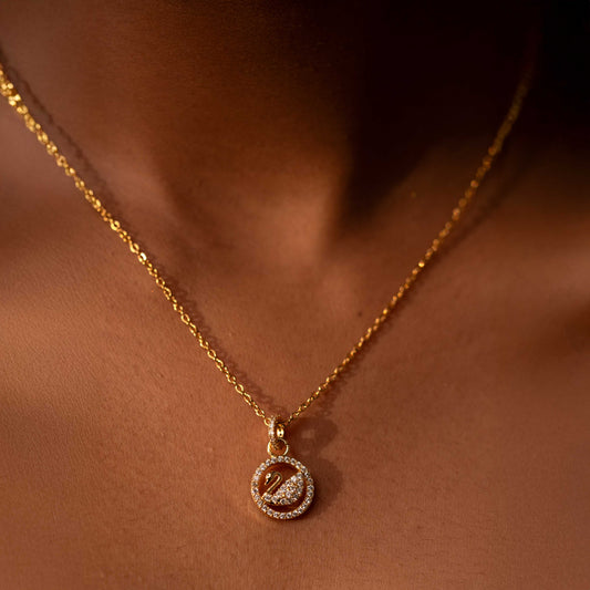 18KT GOLD PLATED ZIRCONIA STUDDED SWAN NECKPIECE - GRACE