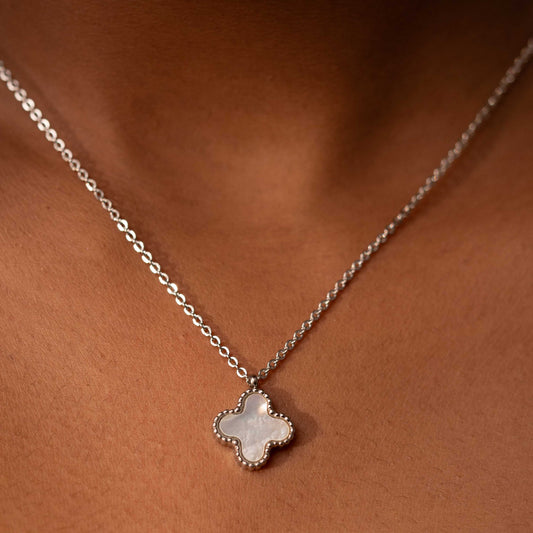 RHODIUM PLATED DAILY WEAR SINGLE MOP CLOVER NECKPIECE - DARLA
