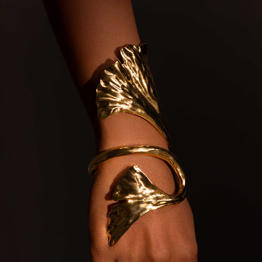 18KT GOLD PLATED STATEMENT BEACH WEAR CUFF BRACELET - AMBER