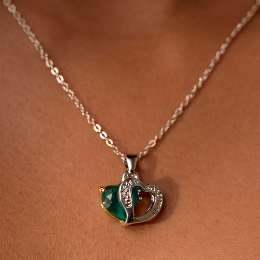 RHODIUM PLATED DAILY WEAR SAPPHIRE GREEN HEART PENDANT - JANE