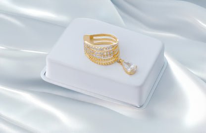 18KT GOLD PLATED STUDDED TEAR DROP EARCUFF - AIDEN