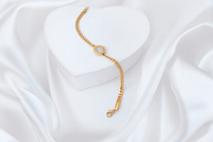 18KT GOLD PLAYED DAILY WEAR MOP BRACELET WITH SNAKE CHAIN - DONNA