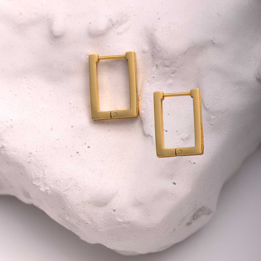 18KT GOLD PLATED DAILY WEAR RECTANGLE HOOPS EARRINGS - MYRA