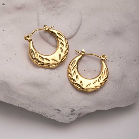 18KT GOLD PLATED ANTI TARNISH MINIMAL LEAF BALI - NORA