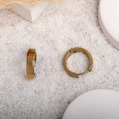 18KT GOLD PLATED TEXTURED WATERPROOF HOOPS EARRINGS - SELENA