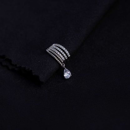 RHODIUM PLATED STUDDED TEAR DROP EARCUFF - AIDEN