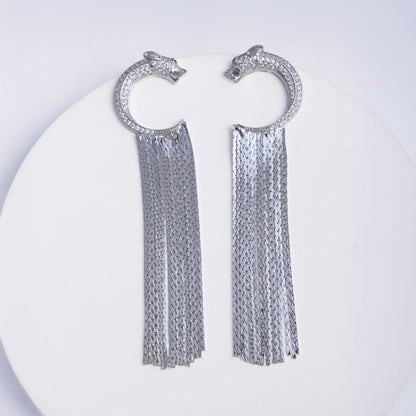 RHODIUM PLATED JAGUAR TASSEL EARRING - JAGUAR