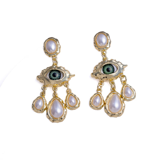 18KT GOLD PLATED PEARL EVIL EYE - SAHAR