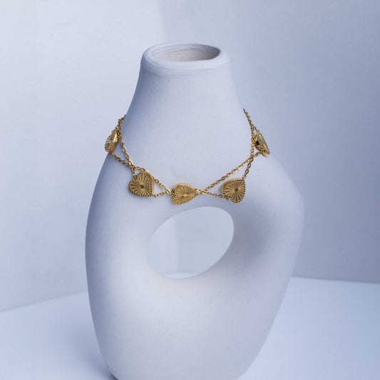 18KT GOLD PLATED DAILY WEAR LAYERED HEART CHAIN BRACELET - SARAH