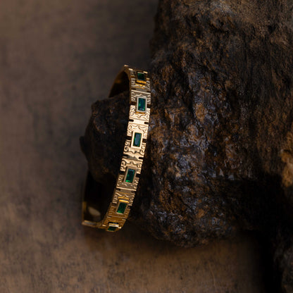 18KT GOLD PLATED VINTAGE EMERALD GREEN CUFF BRACELET - TESSA