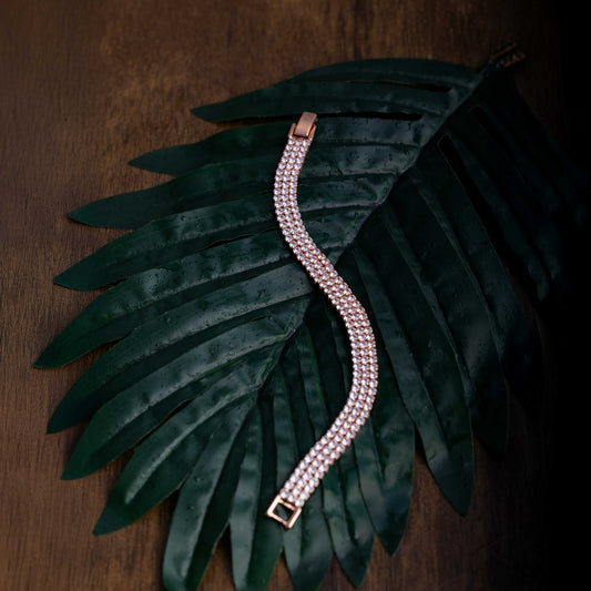 ROSEGOLD PLATED THREE LAYER RHINESTONE STUDDED TENNIS BRACELET - CLAIRE