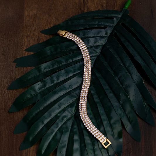 18KT GOLD PLATED THREE LAYER RHINESTONE STUDDED TENNIS BRACELET - CLAIRE