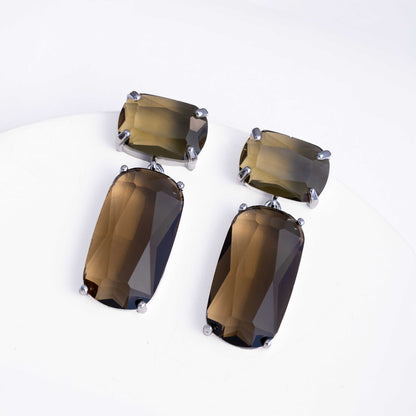 RHODIUM PLATED CRYSTAL DROP EARRING - JANICE